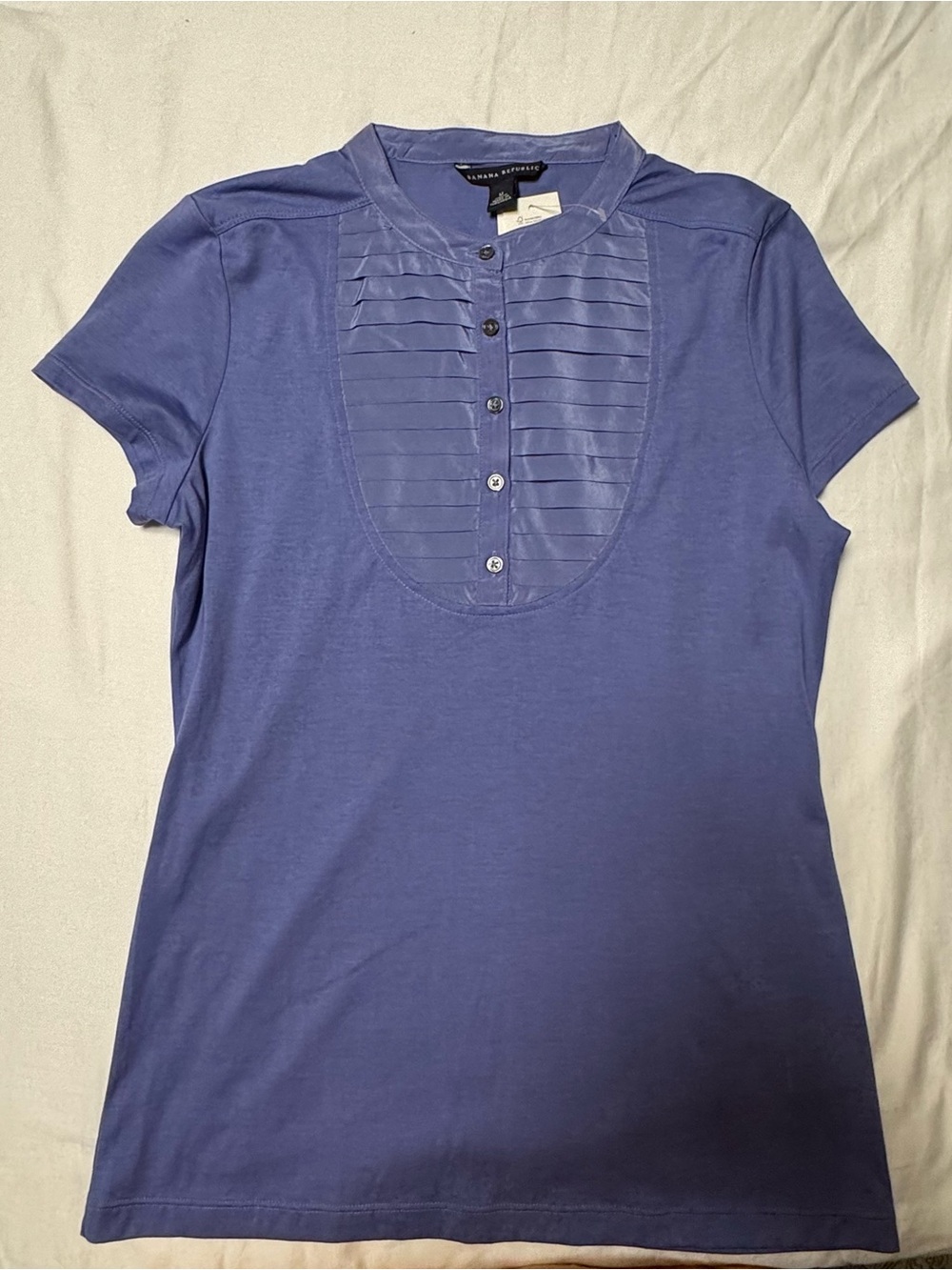 Banana Republic Short Sleeve Pleated Bib Tee - Periwinkle Blue NWT